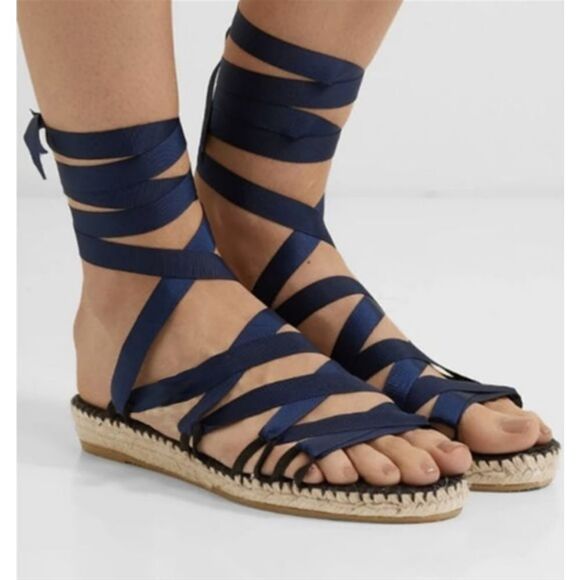 Espadrilles With Ribbons Navy - Picture 1 of 9